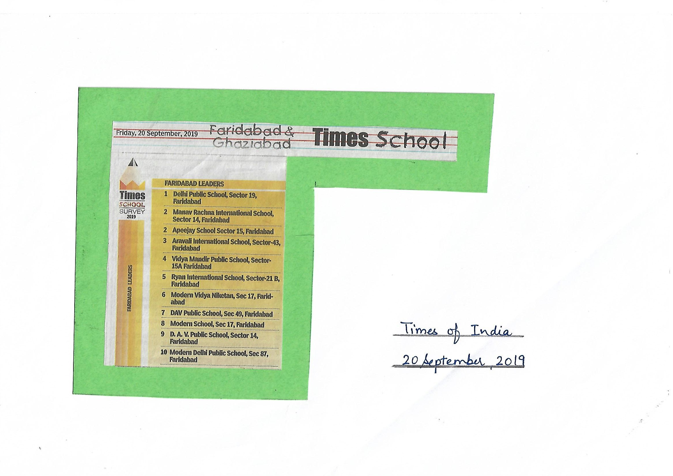 Ryan International School Faridabad Ranks 5Th On The Times School Survey -  Ryan International School Faridabad